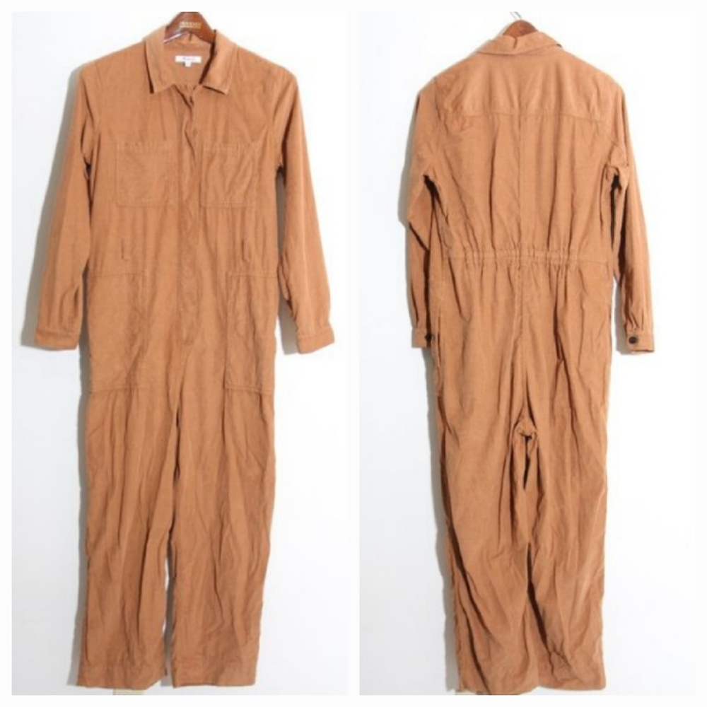 Madewell Corduroy Belted Jumpsuit Coveralls Burnt Sienna Cotton Boiler Suit Sz 6 - Picture 2 of 14